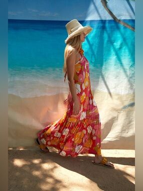 Trina Turk Allisa Halter Maxi Ruffle Floral Dress